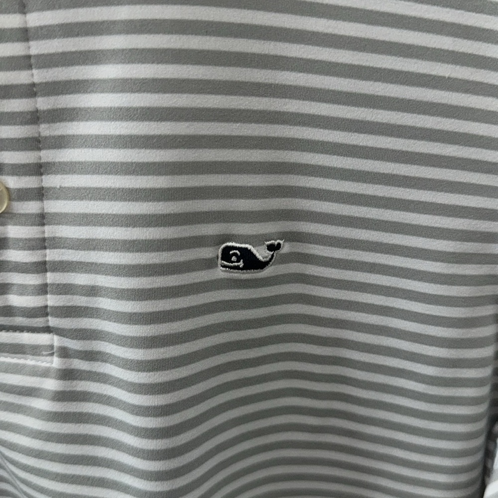 Vineyard Vines Kids White and Gray Striped Polo - Picture 3 of 6